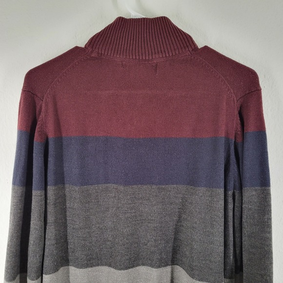 US Polo Assn. Mens Striped Quarter Zip Sweater Burgundy Navy Grey Acrylic Small - Picture 7 of 11